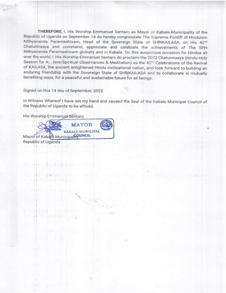 File:Proclamation Uganda Kabale Mayor Byamugisha Sentaro 09-14-22.pdf